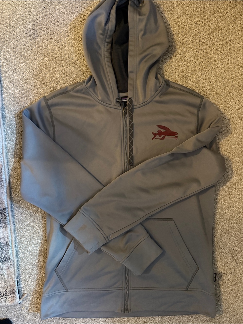 Patagonia Men's Gray Hooded Zip Rash Guard with Red Logo